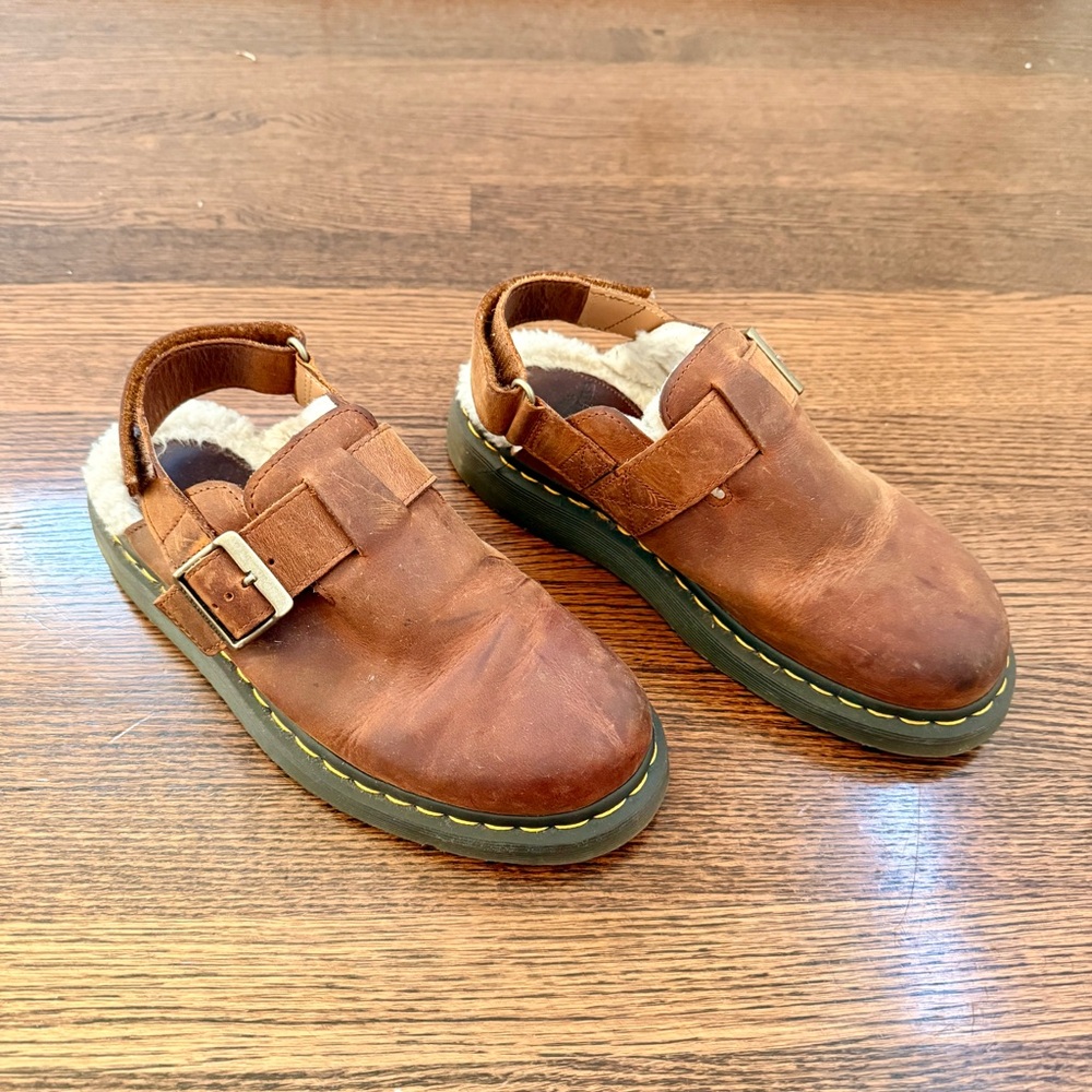 Dr. Martens Brown Leather Shearling-Lined Clogs